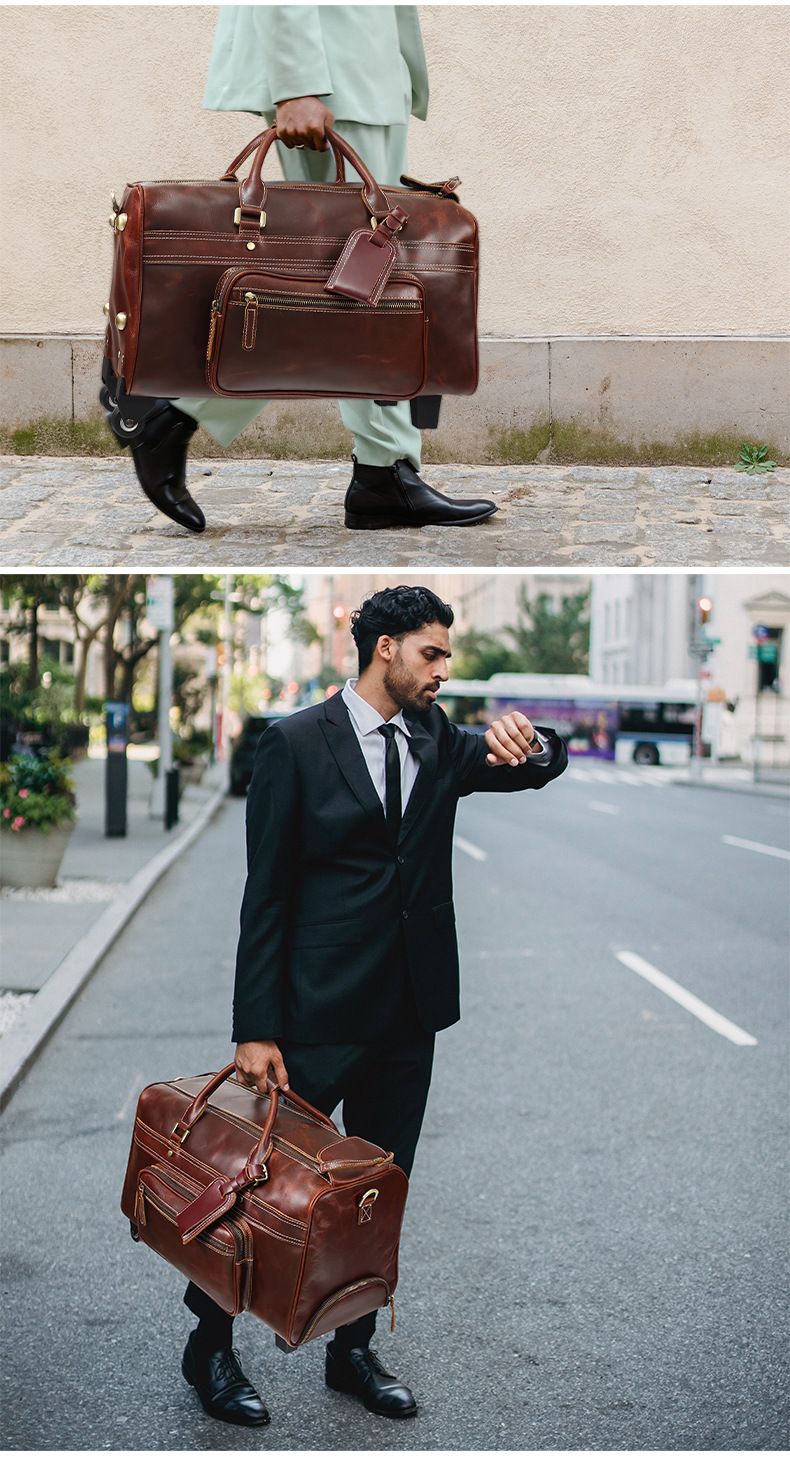 Top Layer Cowhide Large Capacity Duffel With Wheels For Business Trips Pull Rod Bag Leather Vintage Carry-on Bag For Men_voghion.com