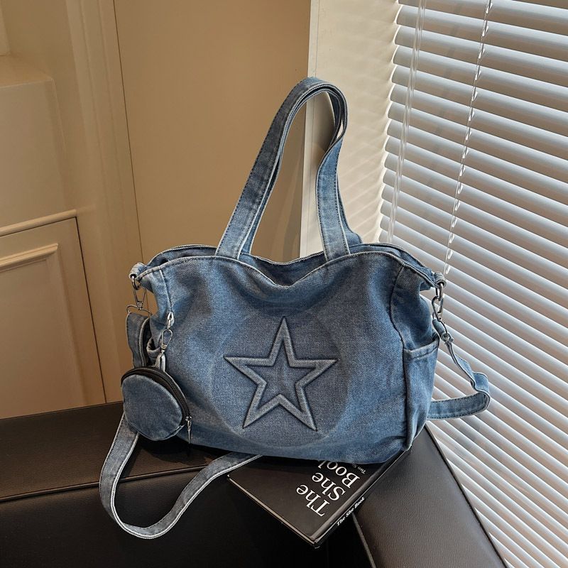Borsa a tracolla piccola da donna, stile coreano, versatile, da portare sottobraccio, modello 2025, in denim alla moda_voghion.com