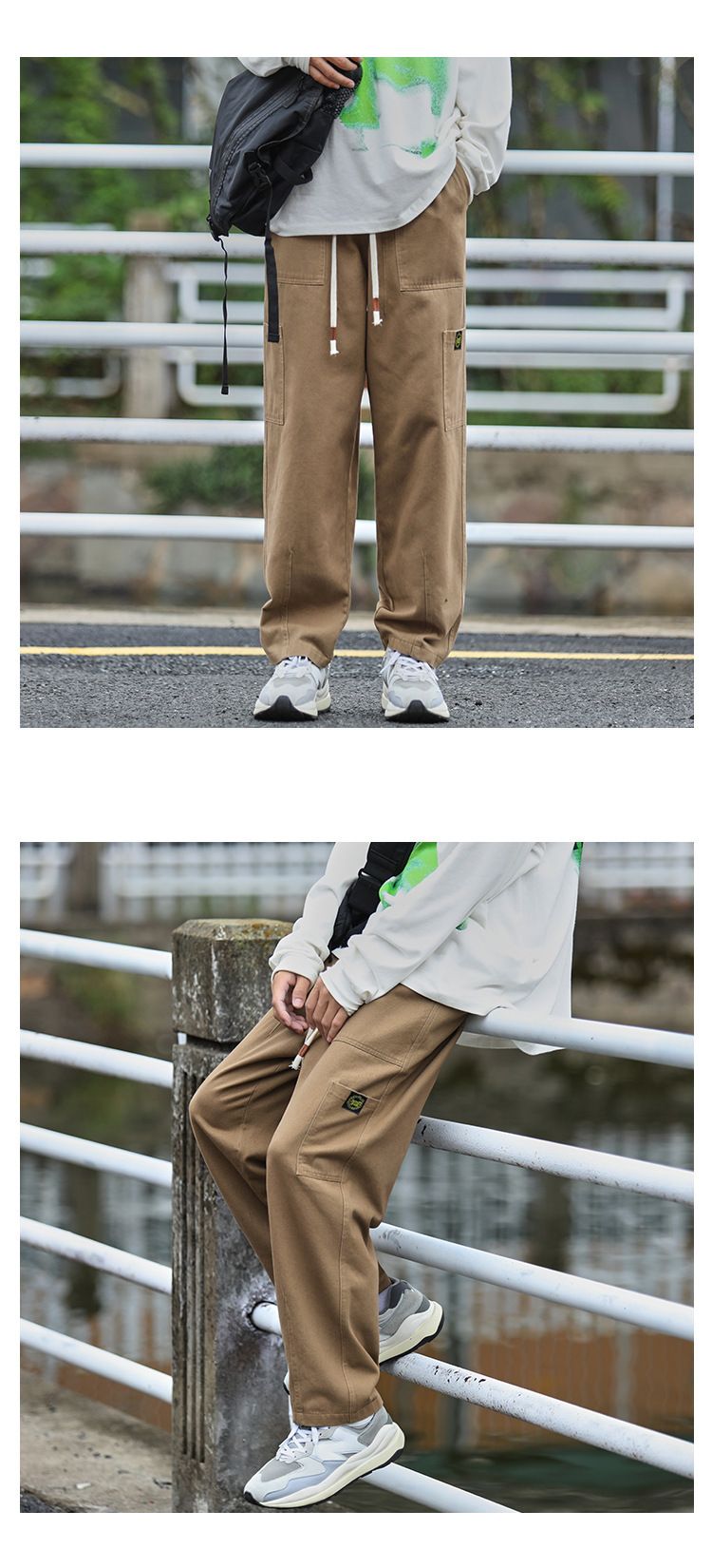 Cityboy Arbeitskleidung für Herren im Herbst, übergroße, lockere Passform, mit lässigem Stil und geradem Bein, Freizeithose_voghion.com