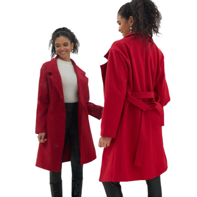 Autumn Winter New Women's Woolen Long Lace-up Wool Coat Solid Color Simple Slim Jacket_voghion.com