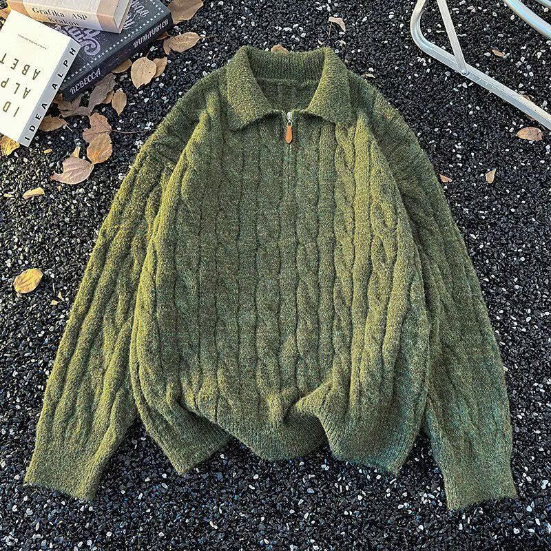 Lässiger Herrenpullover mit halbem Reißverschluss und Strickoberteil aus Wolle für Herbst und Winter_voghion.com