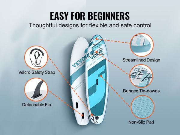 VEVOR Inflatable Stand Up Paddle Board, 10' x 33" x 6" Wide SUP Paddleboard, with Board Accessories, Pump, Paddle, Fin, Phone Bag, Backpack, Ankle Lea_voghion.com