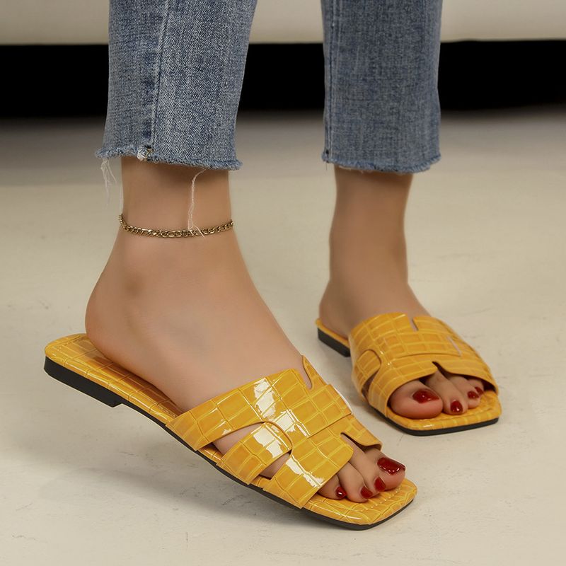 Solid Color Casual Stone Flat Slippers New Square Head Slip-on Slippers_voghion.com
