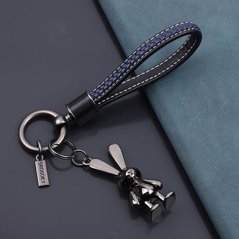 Porte-clés de voiture en cuir de vache, petit lapin, pendentif tridimensionnel, dessin animé, mignon, pour femme, personnalité, couple, sac_voghion.com