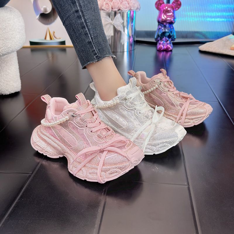 Sneakers da donna alla moda con strass di cristallo, tomaia in mesh traspirante, scarpe leggere con plateau per l'estate, scarpe casual da passeggio_voghion.com