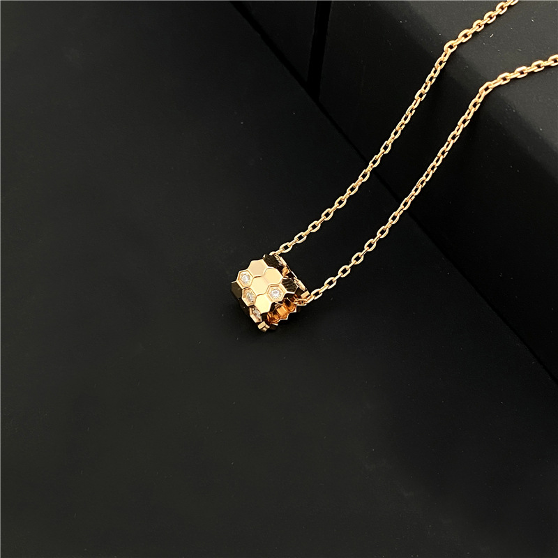 Designers klassiska honeycomb-halsband CNC-tillverkade sexkantiga honeycomb-hänge roséguld Enkelt honeycomb-halsband_voghion.com