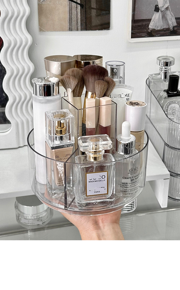 Cosmetic Storage Box Desktop Dressing Table Eye Shadow Lipstick Makeup Brush Storage Tube Transparent Compartment Rotating Rack_voghion.com