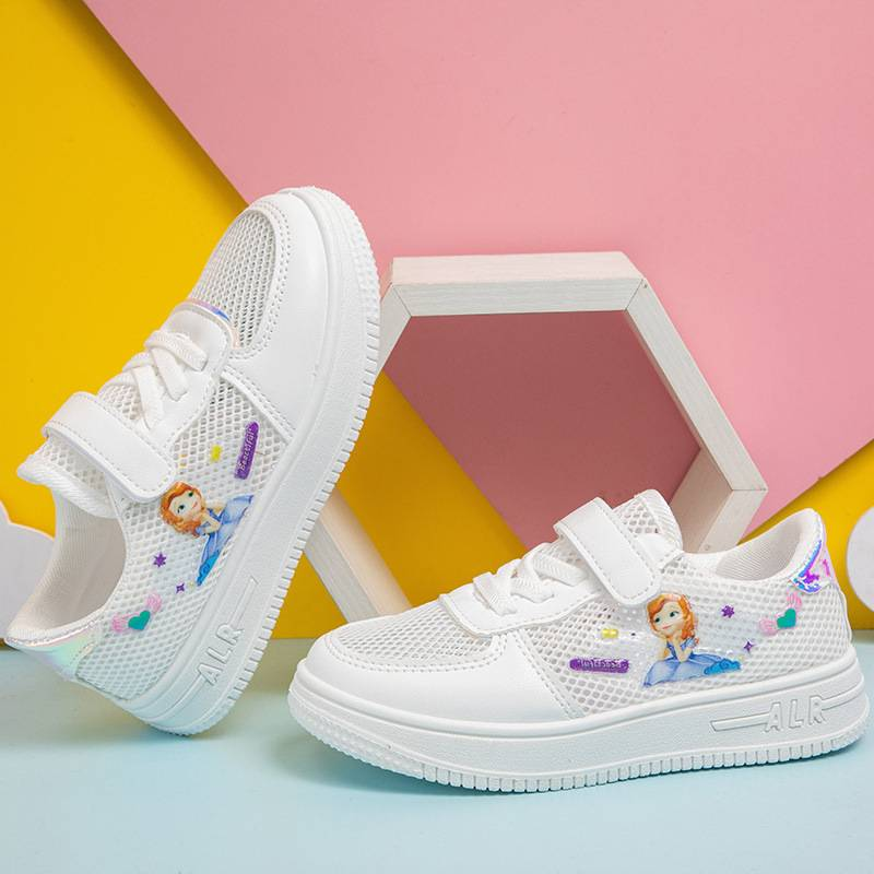 Warrior Girls Shoes Mesh White Shoes 2025 Spring And Summer Breathable New Children's Sneakers Elementary School Students Princess Luck_voghion.com