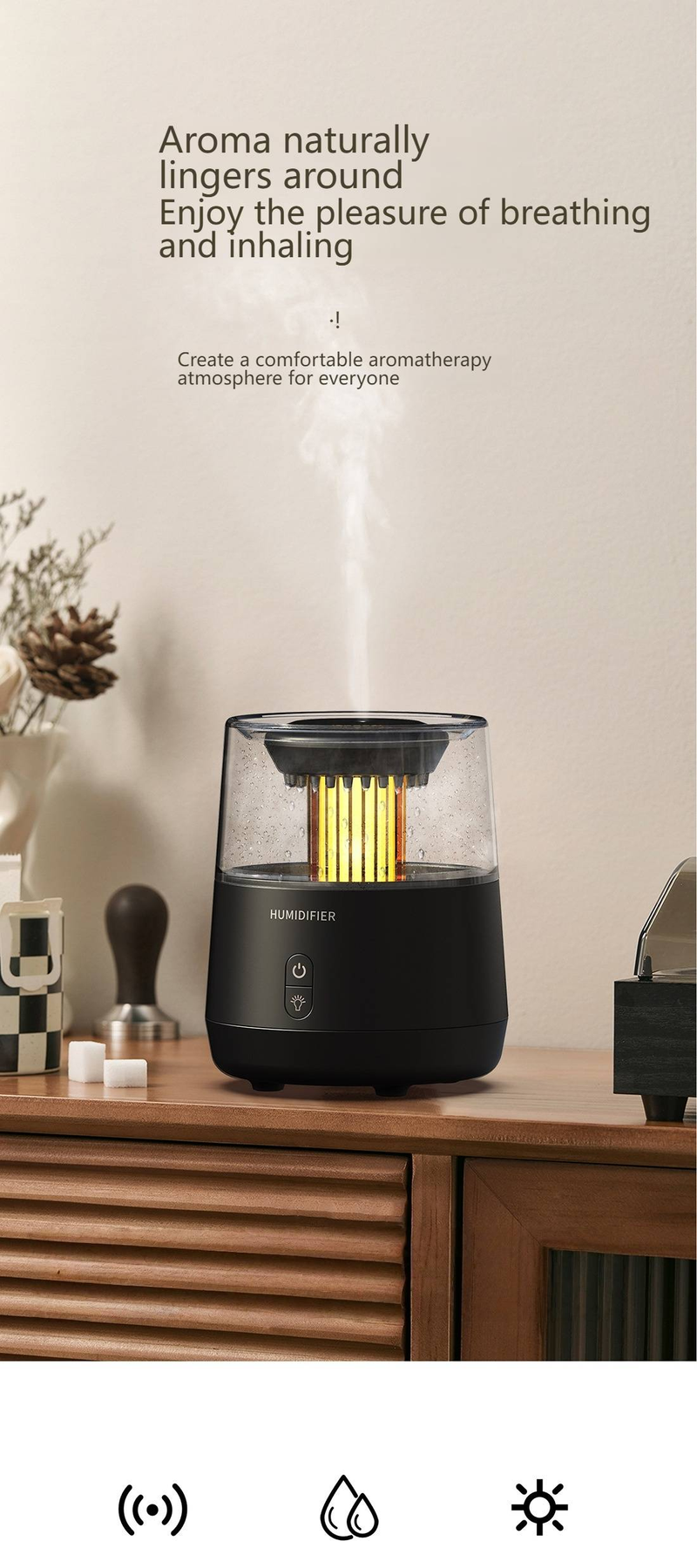 Regentropfen-Aroma-Diffusor mit 7-farbigen LED-Leuchten, leiser Ultraschall-Luftbefeuchter für Zuhause und Büro, großer Nebelausstoß_voghion.com