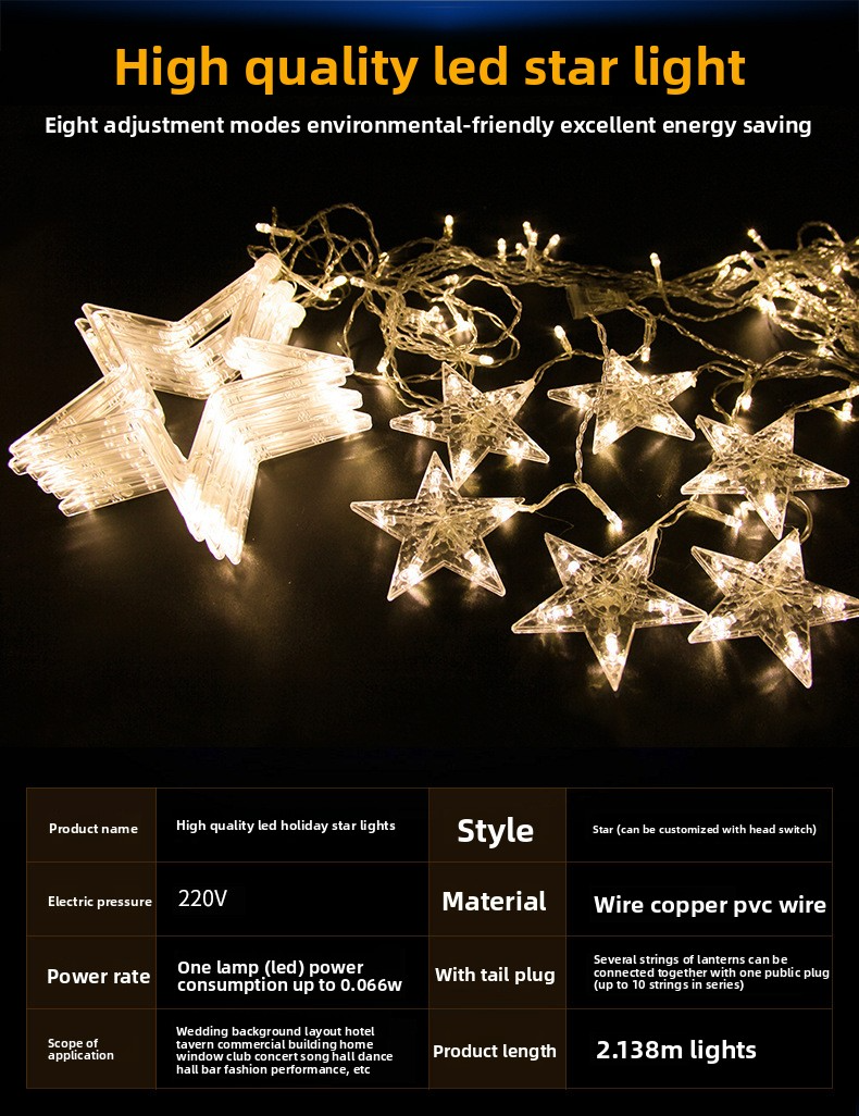 Lampki choinkowe LED w kształcie gwiazdek i księżyca – 2 x 3,5 m, do użytku wewnątrz, na Boże Narodzenie i wesela (120 diod LED, 4000 K, IP43, wtyczka 220 V)_voghion.com
