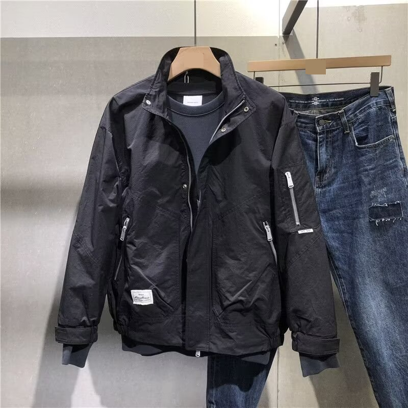 Herrenbekleidung Herren Slim Fit Reißverschluss-Kapuzenjacke Leichtes Polyester Casual Streetwear Frühling Herbst Oberbekleidung Grün Schwarz_voghion.com