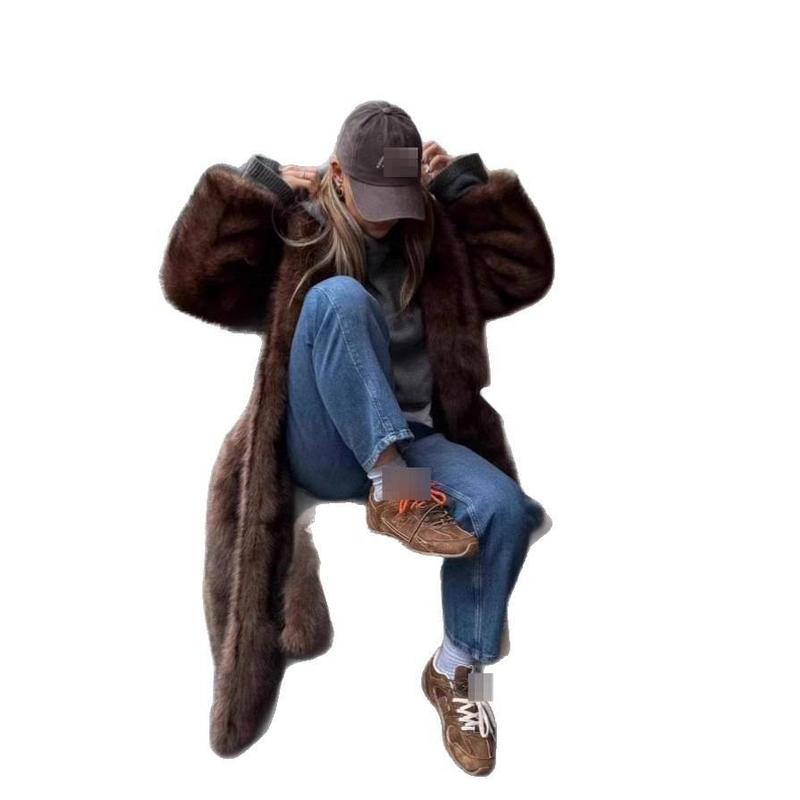 Cappotto di pelliccia sintetica di lusso da donna, lungo e morbido, in pelliccia di volpe, oversize, casual, invernale, con tasche, cappotto di pelliccia di volpe allungato casual da donna, ampio_voghion.com