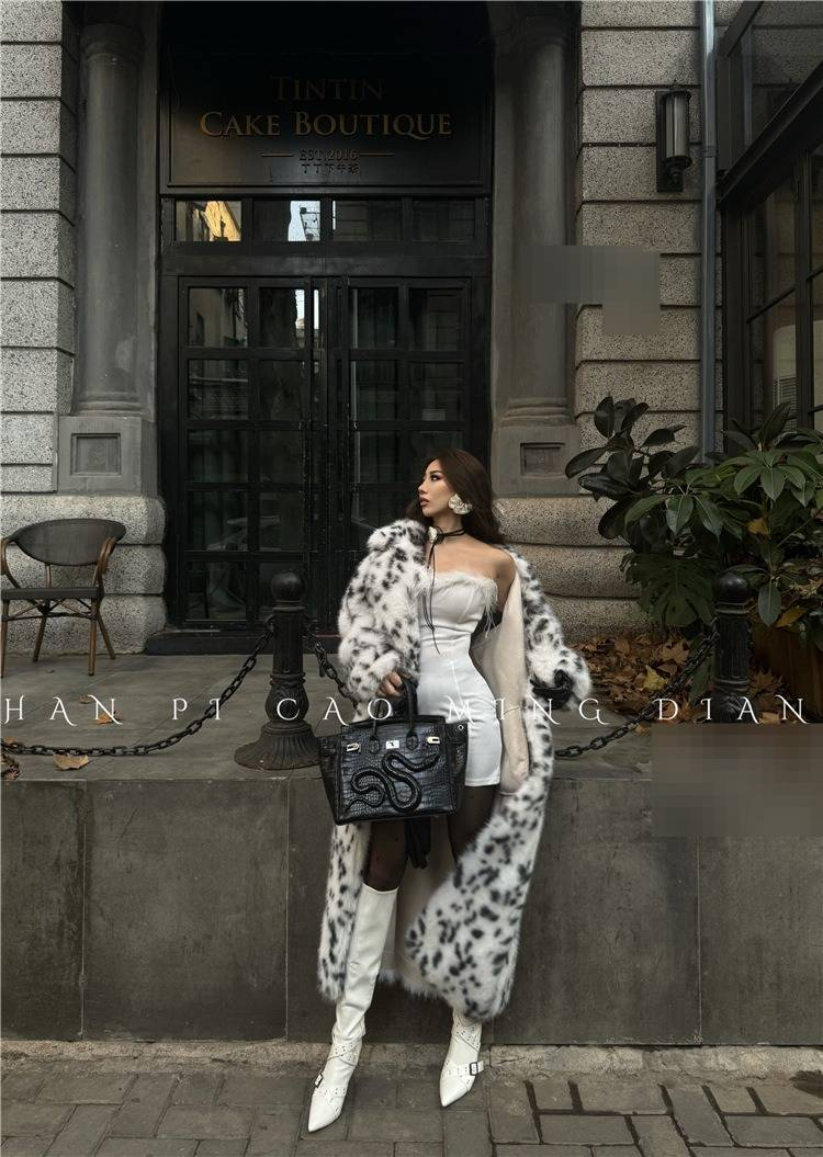 Luxuriöser Kunstfuchspelzmantel für Damen, lang, Plüsch, Leopardenmuster, Blazerjacke mit Revers, warme Wintermode_voghion.com