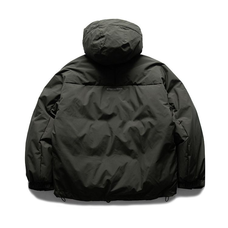 Vintage Print Hooded Down Jacket For Winter - Loose Fit Long Parka With White Duck Feather Filling, Warm And Stylish (Black, Army Green)_voghion.com