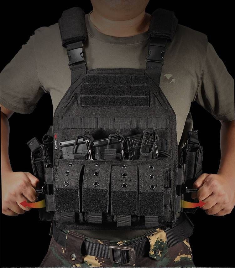 Tactical Vest With Quick-Release System – Military & Airsoft Molle Plate Carrier, Adjustable For Outdoor Training & Combat Simulation_voghion.com