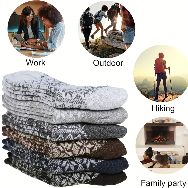 5 Pairs Winter Socks, Warm Thick Soft Mid-calf Socks Vintage Casual Versatile Women's Socks_voghion.com