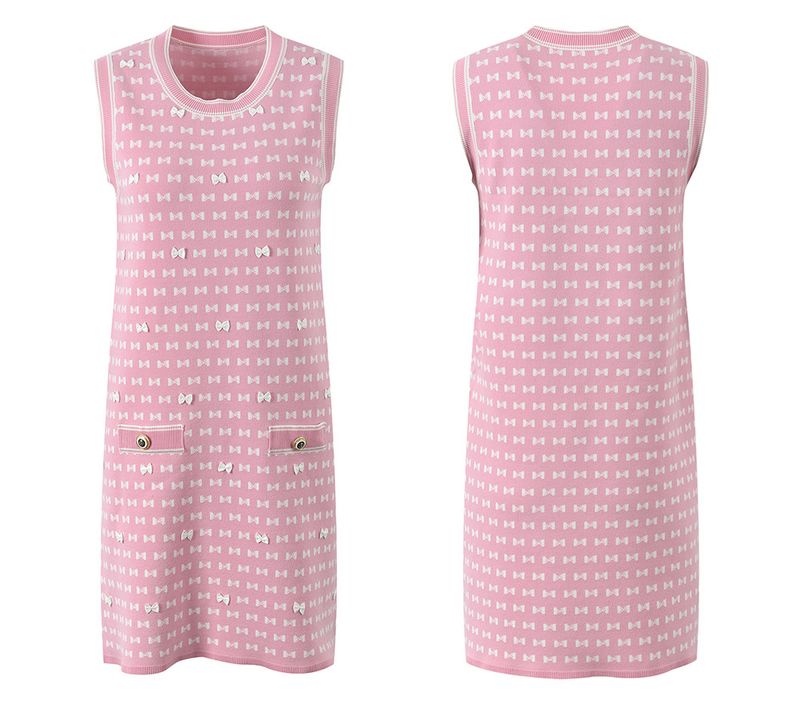 Vêtements pour femmes nouveau style nœud lourd jacquard petit parfum style haut + gilet jupe deux pièces ensemble_voghion.com