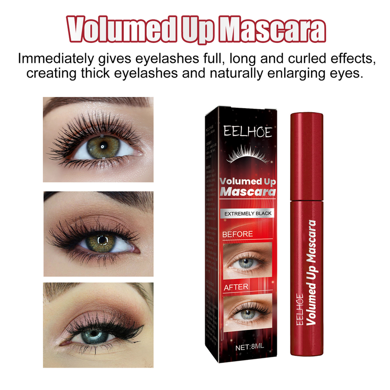 EELHOE mascara, fugtgivende øjenvipper, lange, krøllede, mørke, smukke, naturligt langtidsholdbare, ikke-udtværede mascara_voghion.com
