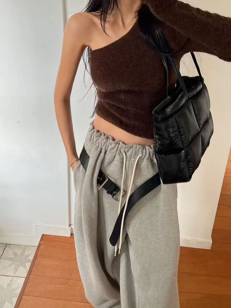 Stand Autumn Winter New Down Cloud Velvet Tote Bag Simple Underarm Single Shoulder Handbag_voghion.com