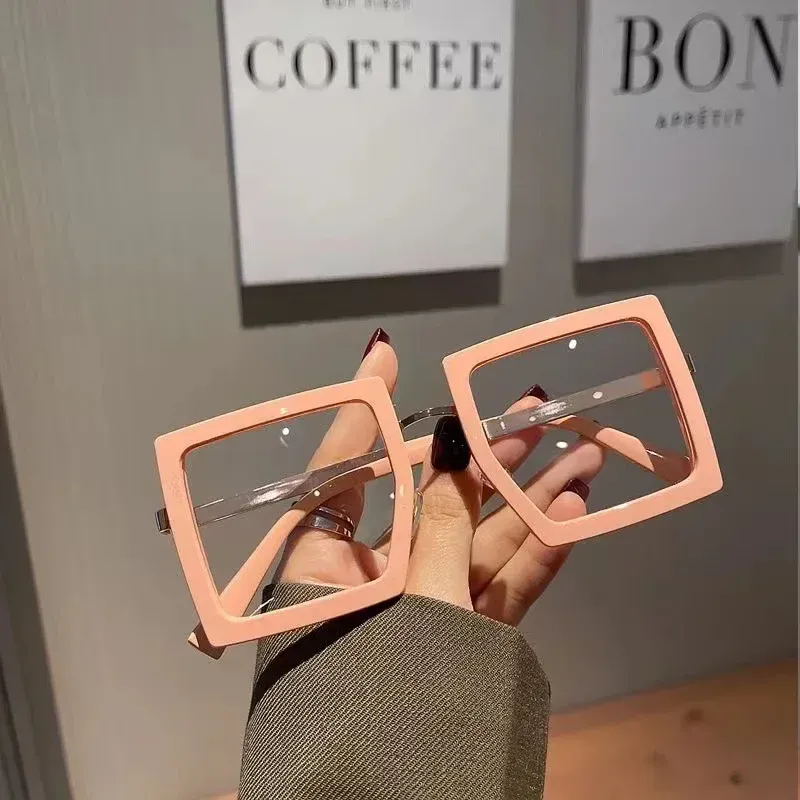 Lunettes d'ordinateur rétro surdimensionnées pour femmes, nouveau Style de grande myopie, blocage de la lumière bleue, monture carrée, lunettes de vue courtes_voghion.com