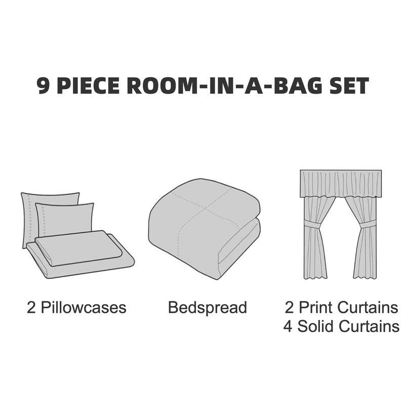 9 Piece Soft All-Season Washed Microfiber Cover Set , Queen/King/Calking Bedding Set With Pillowcases,Bedspread Print Curtains & Solid Curtains,Print, Moisture-Wicking, Soft ,Cooling, Easy Care_voghion.com