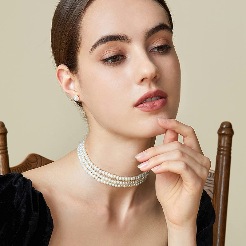 Modischer Schmuck im böhmischen Stil, mehrschichtig mit drei und fünf Schichten kleiner Perlenkette_voghion.com