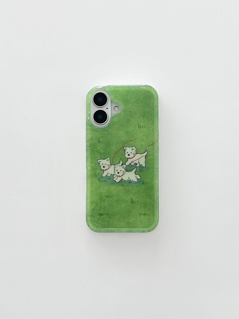 Coque antichoc pour iPhone 16 Pro Max, compatible avec les modèles 15/14/13, motif chiot courant dans les prairies printanières (1211)_voghion.com