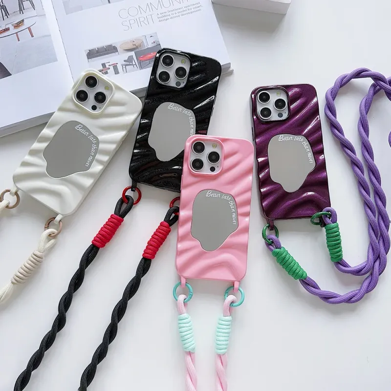 Capa de celular com cordão transversal para iPhone 16 15 14 13 12 11 Pro 7 8 Plus XR XS Max, colar, corrente de pulso, alça de mão_voghion.com