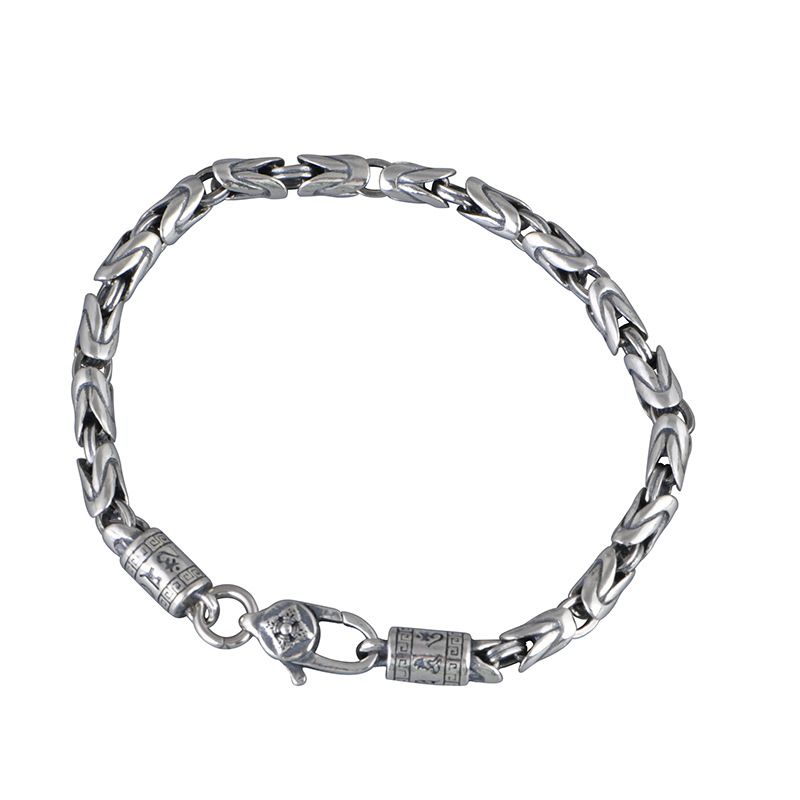 Bracciale artigianale vintage in argento con design di nicchia, catena intrecciata unica cubana da uomo, Golden Deer King S_voghion.com
