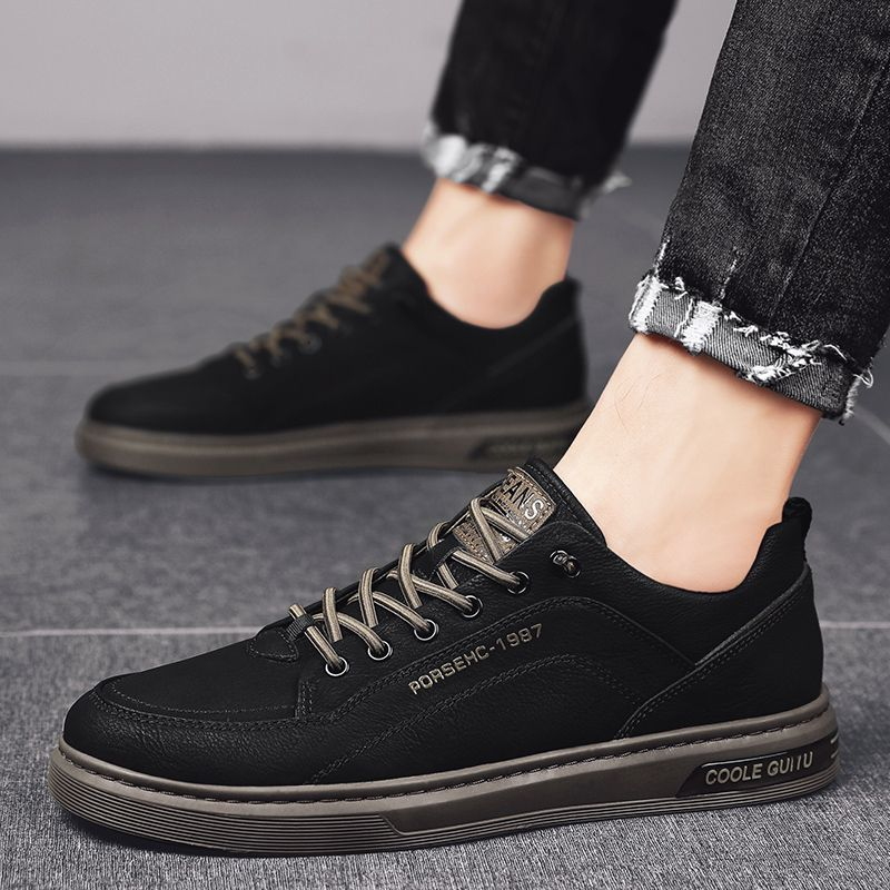 Tendenza maschile, versatili, scarpe basse da uomo casual in pelle con una gamba, impermeabili, piccole, bianche, primavera e autunno_voghion.com