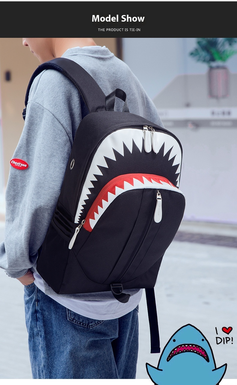 Batoh Nightglow pro muže s velkými ústy, žraločí USB funkce, studentský batoh, personalizovaný moderní styl, Guangzhou_voghion.com