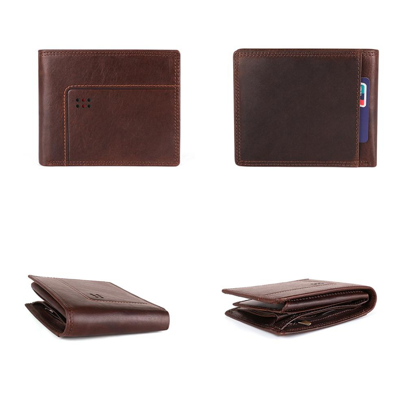 GENODERN Cow Leather Men Wallets with Coin Pocket Vintage Male Purse RFID Blocking Genuine Leather Men Wallet with Card_voghion.com