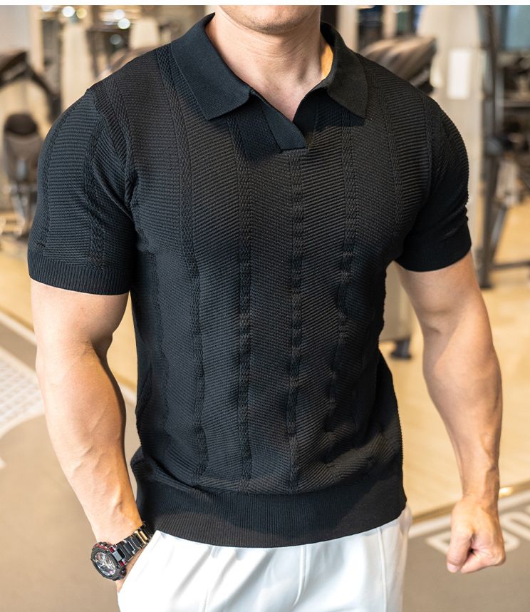 Herren-Strick-Poloshirt – Frühling/Sommer, kurzärmelig, lockere Passform, Revers, Freizeithemd_voghion.com