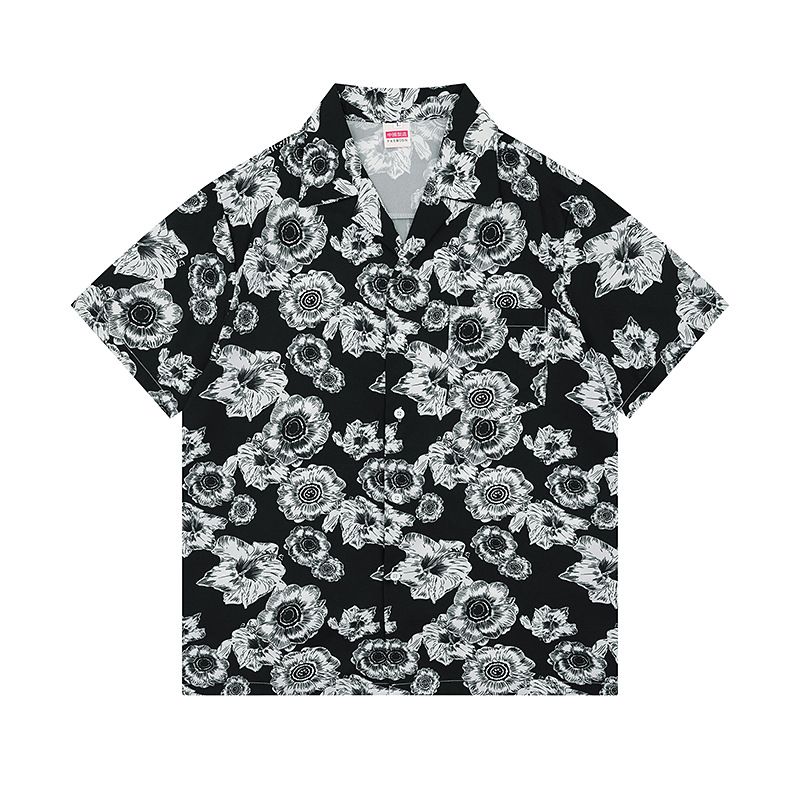 Camicia a maniche corte in seta ghiacciata ad asciugatura rapida, con stampa a fiori tropicali, stile cubano, per vacanze al mare e tempo libero, marchio alla moda 06C_voghion.com