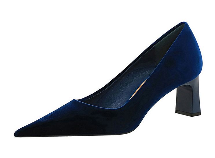 6188-9 Zapatos sencillos de moda para banquetes, de tacón alto y grueso, de gamuza y terciopelo del oeste, con boca poco profunda y puntiagudos_voghion.com