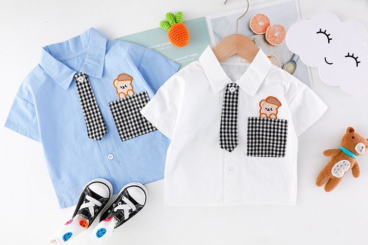 3 Set due pezzi a maniche corte a quadri con cartoni animati per bambini Estate 4 Abbigliamento per ragazzi 1 Tendenza alla moda per bambini da 1 a 2 anni_voghion.com