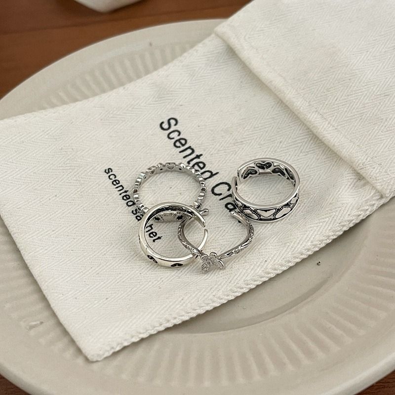 Super bello stile ins amore retrò anello in argento placcato rame per le donne, apertura regolabile, semplice anello sottile impilabile da ragazza_voghion.com