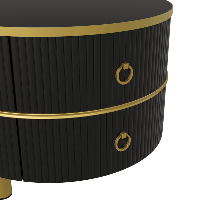 Table basse ronde 2 en 1 en MDF, table d'appoint avec plateau brillant et 1 plateau en marbre blanc, ensemble de table basse de salon avec 2 tiroirs, 70 x 70 x 46 cm + 50 x 50 x 40 cm_voghion.com