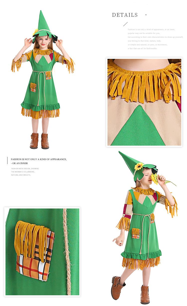 Lihavõtte- ja halloweeni-lasteriided, rohelise tutiga tüdrukute nukukleit, hernehirmutise kleit_voghion.com