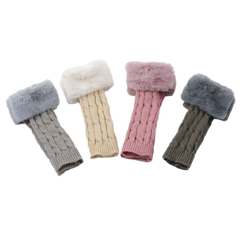 Women's Fingerless Velvet Gloves - Knitted 8-Shaped Twisted Design, Warm & Soft Wool For Autumn & Winter (Short Turn-Up Cuff, Stylish & Cozy)_voghion.com