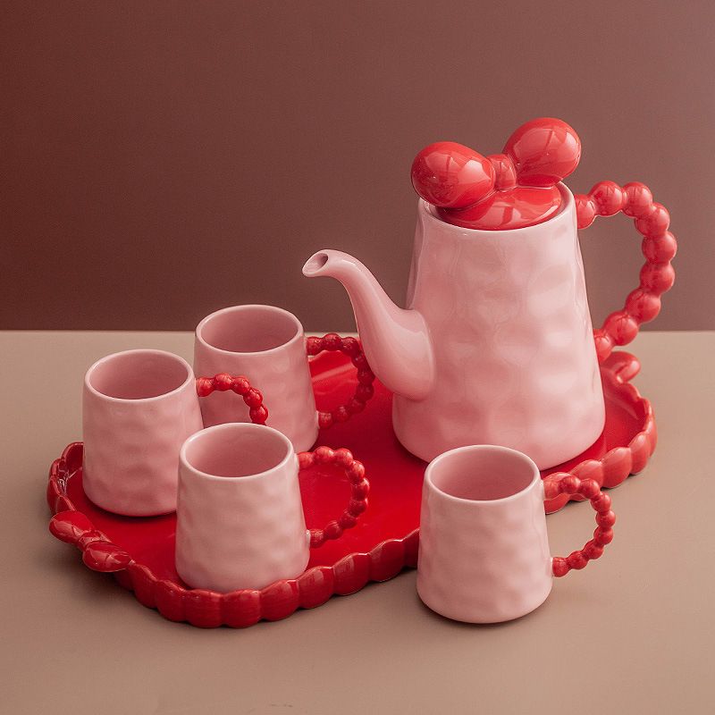 Domácí nábytek Červená svatební sada šálků domácí pohostinství keramická konvice na čaj šálek na kolaudační svatební dárek šálek na vodu sada na vodu_voghion.com