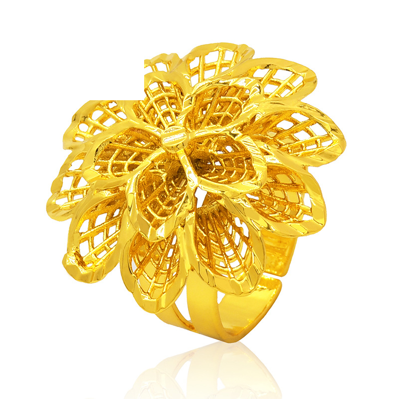 Rings gold-plated Dubai bridal open ring jewelry Nigerian women's flower ring spot wholesale_voghion.com