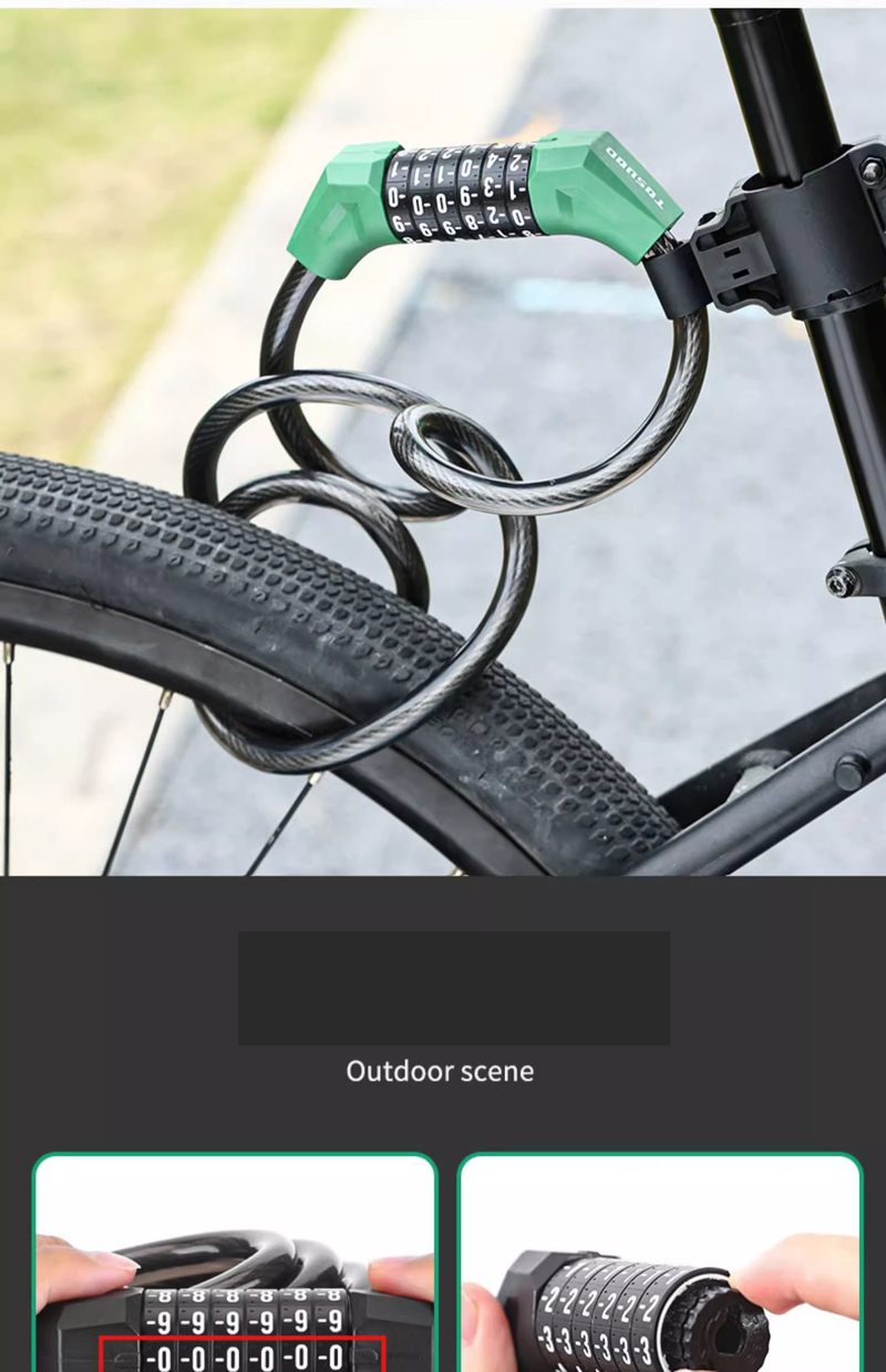Lucchetto antifurto per sport e intrattenimento, lucchetto con password a 6 cifre, lucchetto portatile per mountain bike, lucchetto a catena per bici da strada, accessori_voghion.com