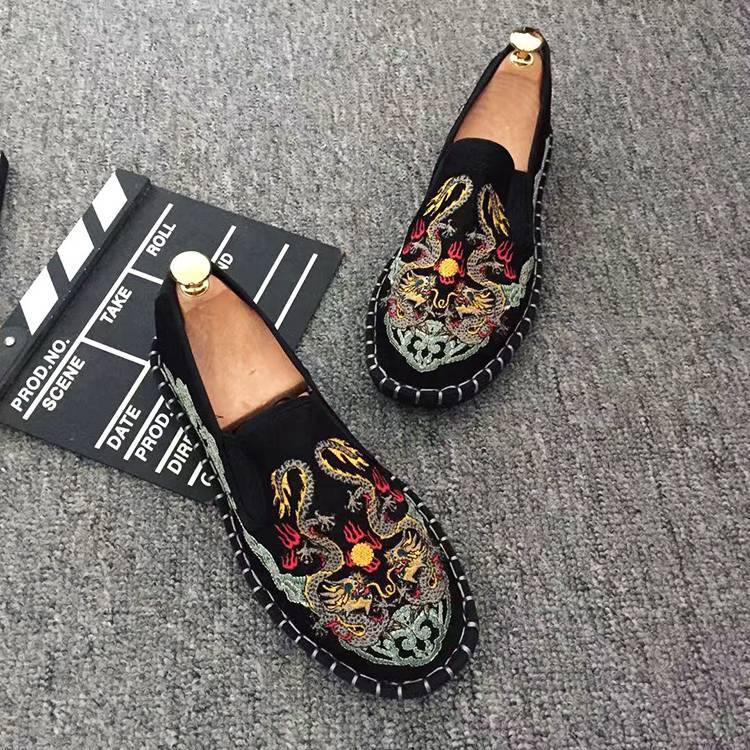 Leisure Embroidered Xishan Handmade Cloth Shoes Men And Women's Old Beijing Breathable Social Bean Shoes Canvas_voghion.com