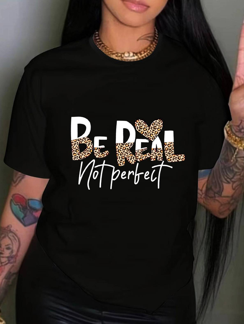 Women's Casual Short-sleeved Shirts, Trendy BEREAL Leopard Print Crewneck T-shirts, Plus-size Loose And Thin, Breathable And Comfortable T-shirts_voghion.com