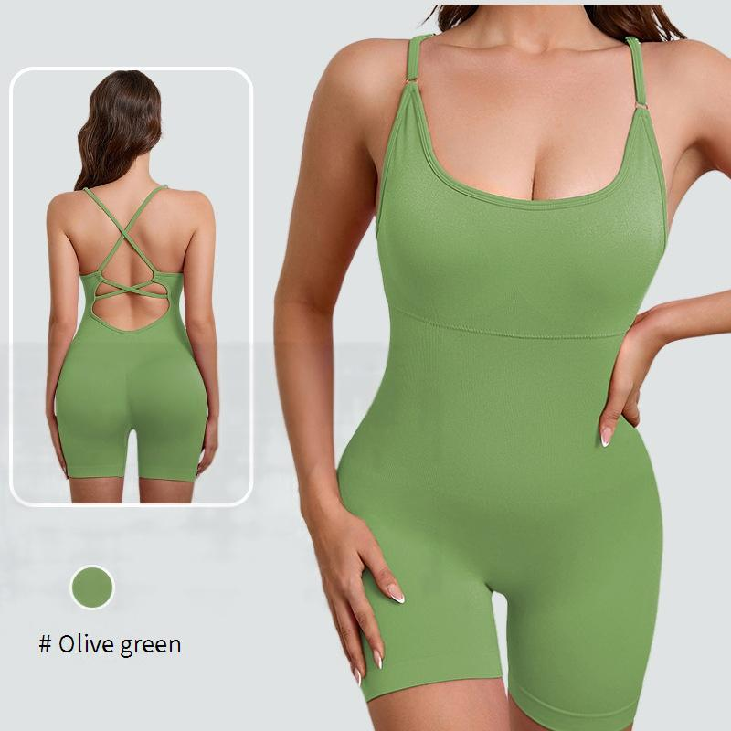 Combinaison de yoga une pièce pour femme avec coussinet de poitrine amovible, dos respirant, décontractée, sport, modelage du corps_voghion.com