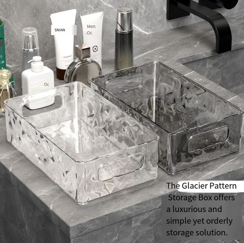 Light Luxury Transparent Glacier Pattern Storage Box Household Rectangular Plastic Box Desktop Cosmetics Living Room Storage Box_voghion.com