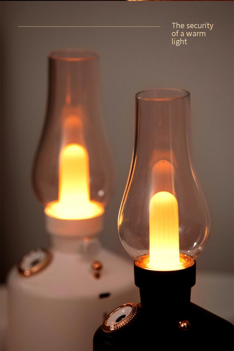 Vintage-Luftbefeuchter mit Petroleumlampe und USB, Diffusor für ätherische Öle und Nachtlicht für Schlafzimmer, Schreibtisch und Zuhause – Leiser Ultraschall-Nebelmacher_voghion.com