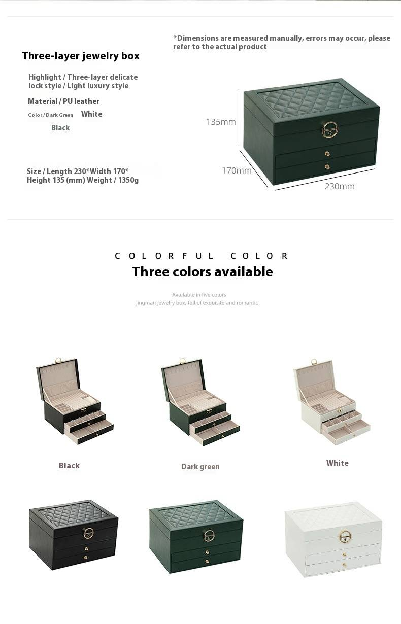 Multifunctional Jewelry Box Large Three Layer Lockable Leather Jewelry Storage Box Earring Jewelry Box Earring Storage Box_voghion.com