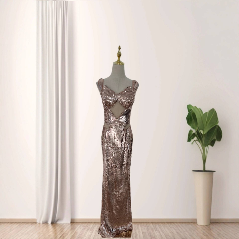 Abito da sera aderente con paillettes glamour – Abito da festa lungo fino a terra con scollo a V profondo per donna_voghion.com